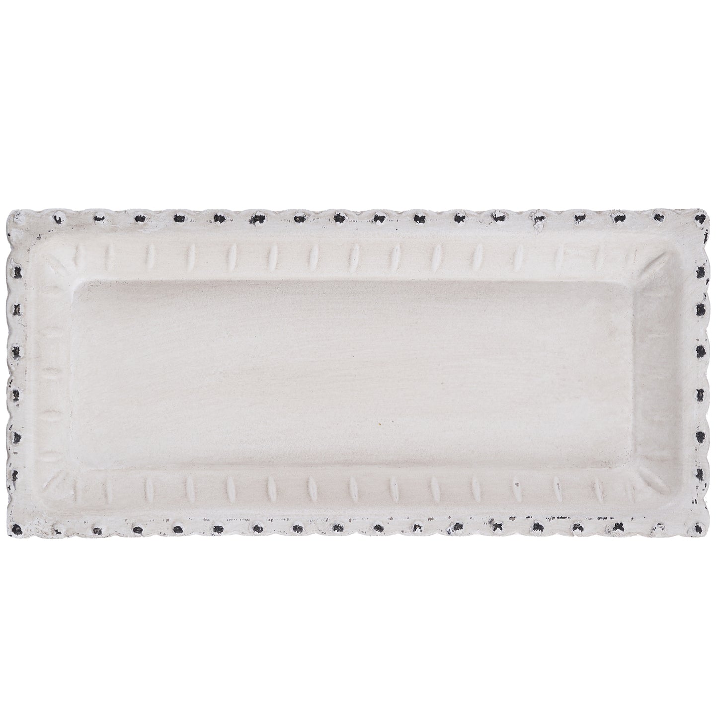 11.61x5.31x1.30in Wooded Rectangular White Decorative Tray