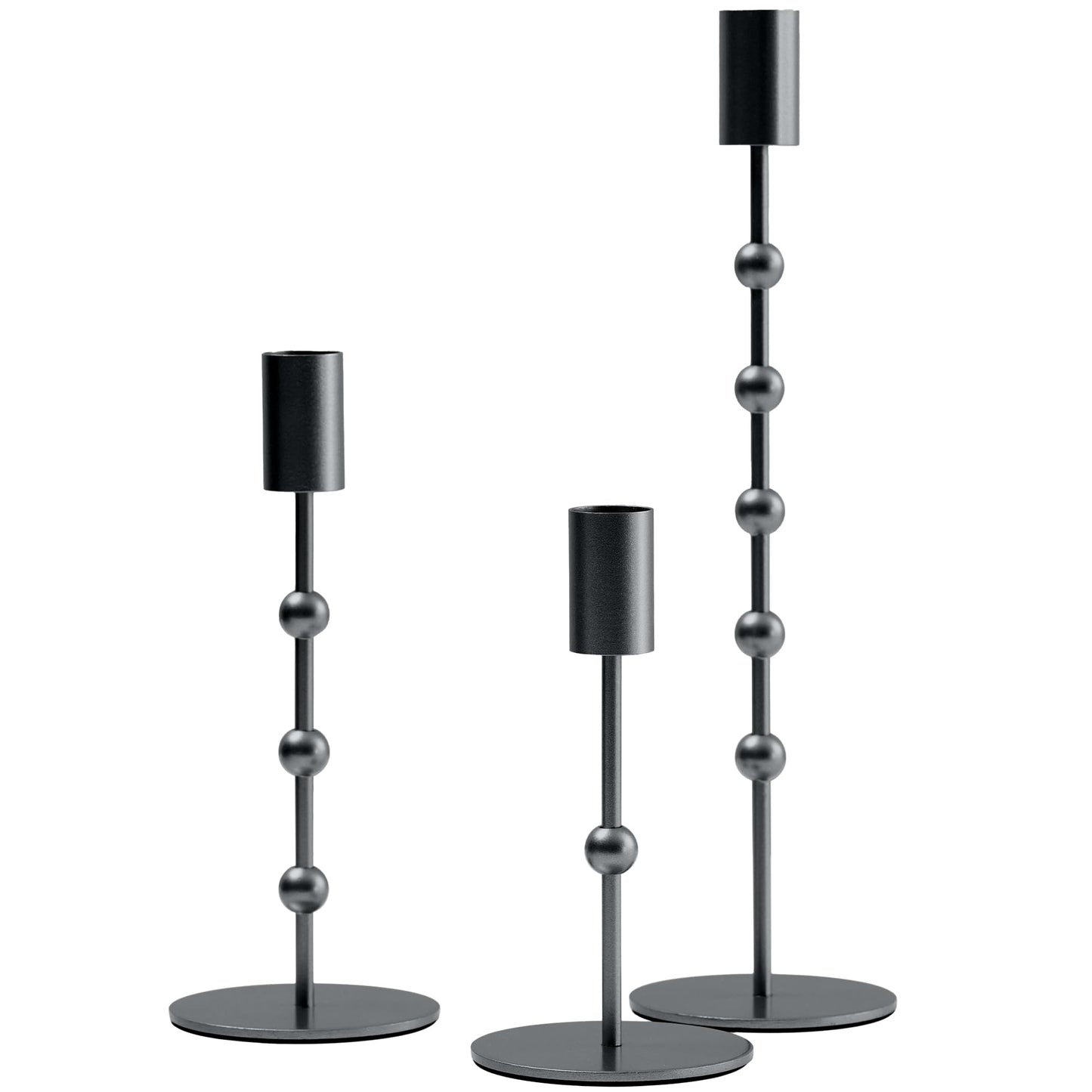 Black Metal Set of 3 Beaded Candlestick Holders Decorations