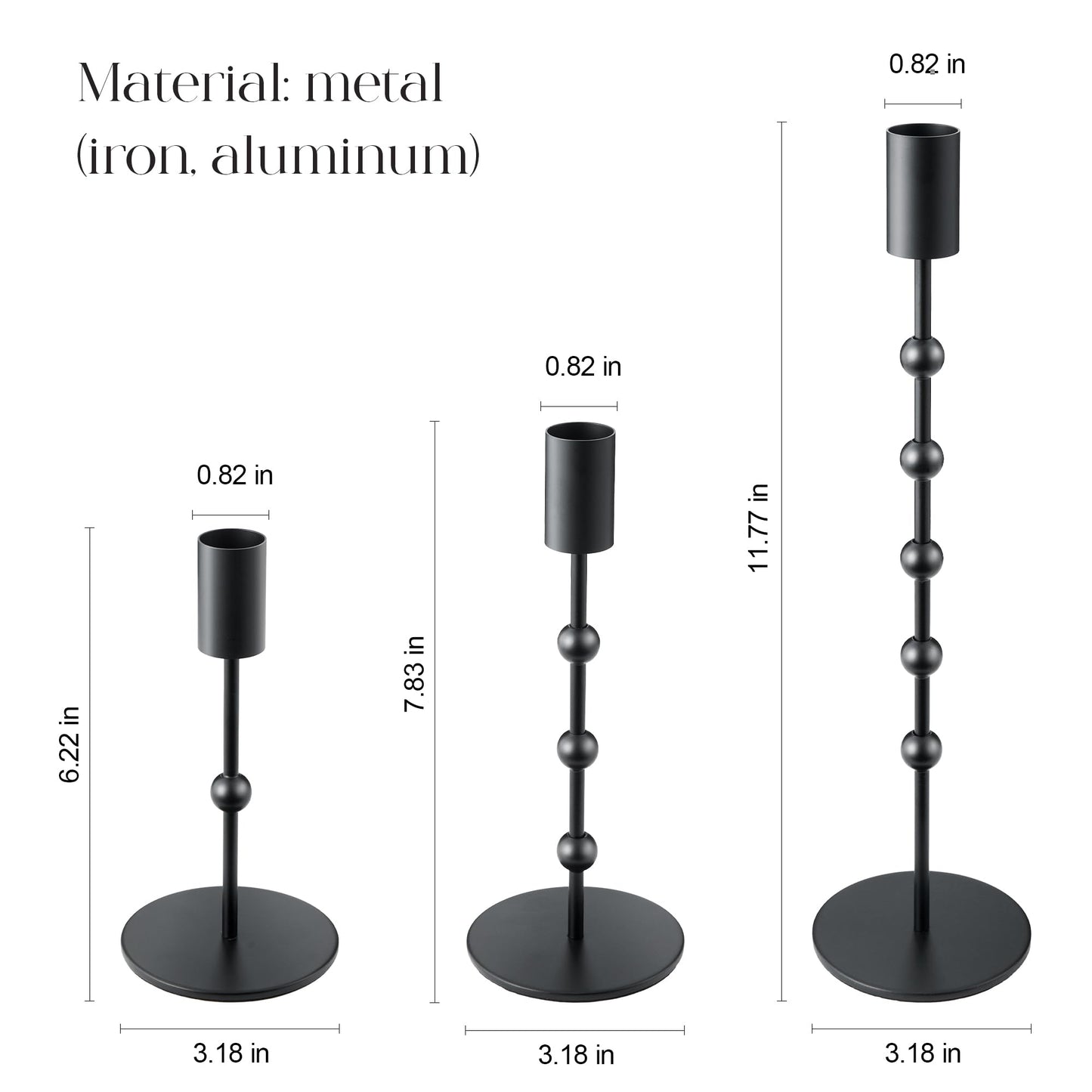 Black Metal Set of 3 Beaded Candlestick Holders Decorations