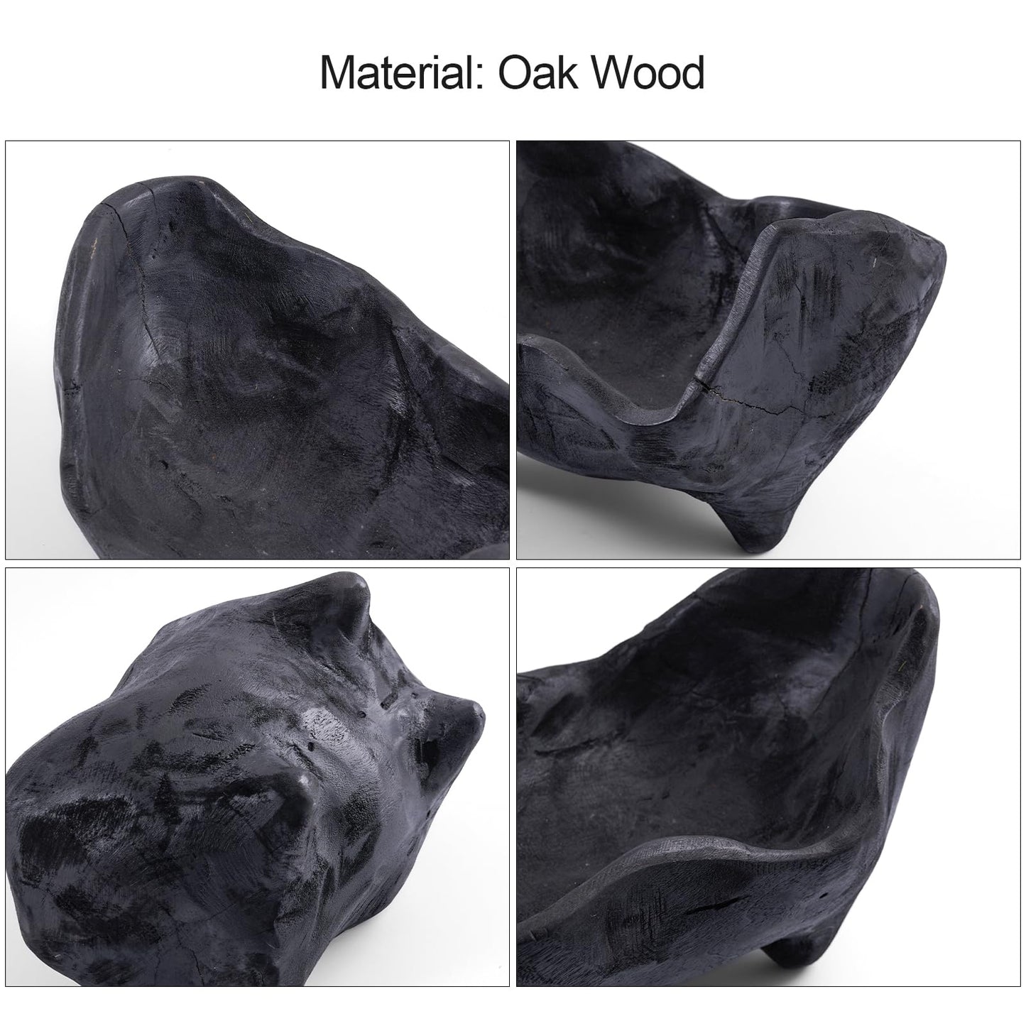 9.25x5.51 Inch Oak Wood Black Decorative Bowl