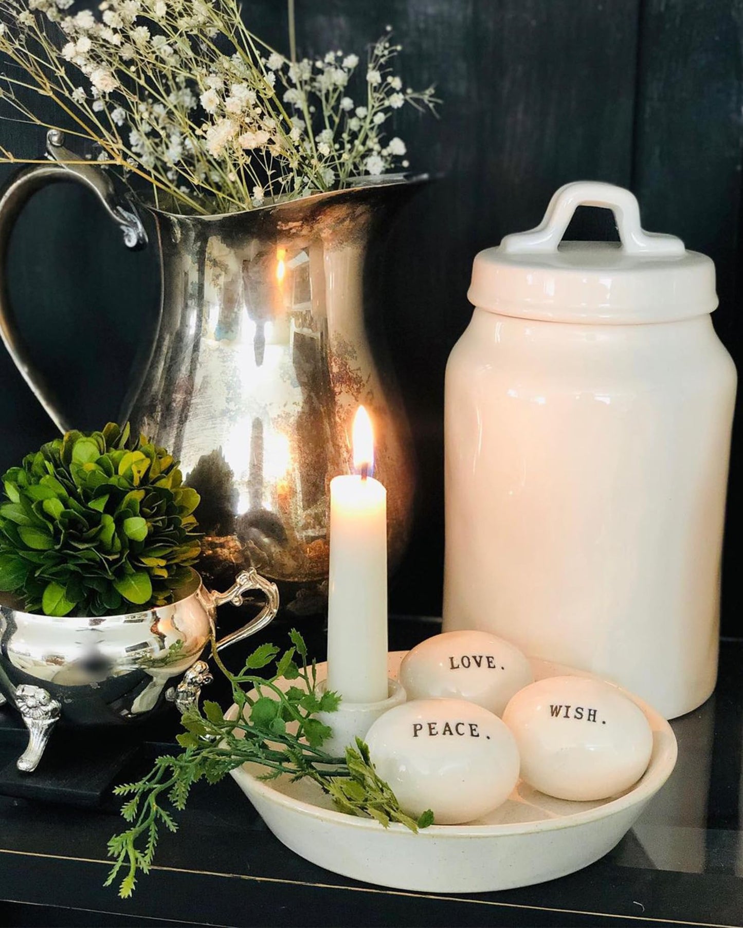 White Ceramic Round Candlestick Holder with Tray