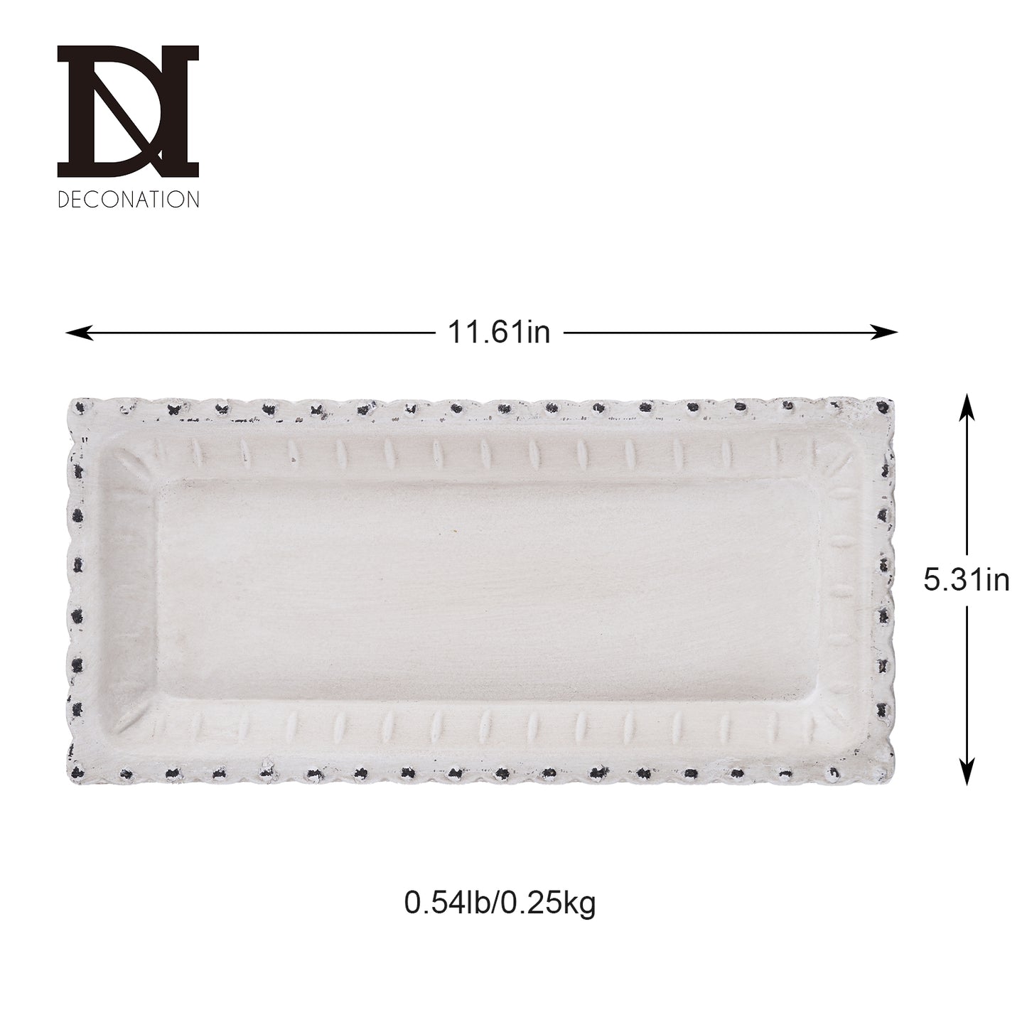 11.61x5.31x1.30in Wooded Rectangular White Decorative Tray
