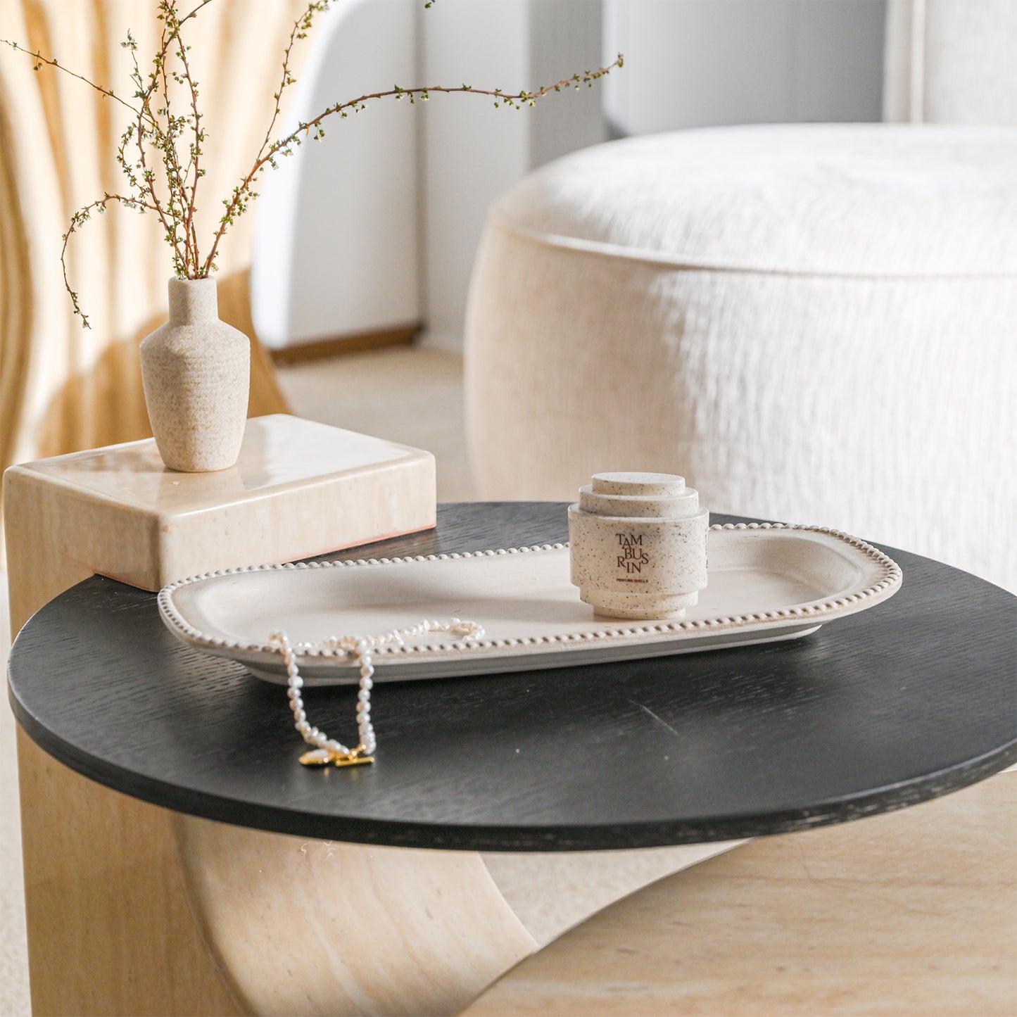 14in Oval Decorative Tray White