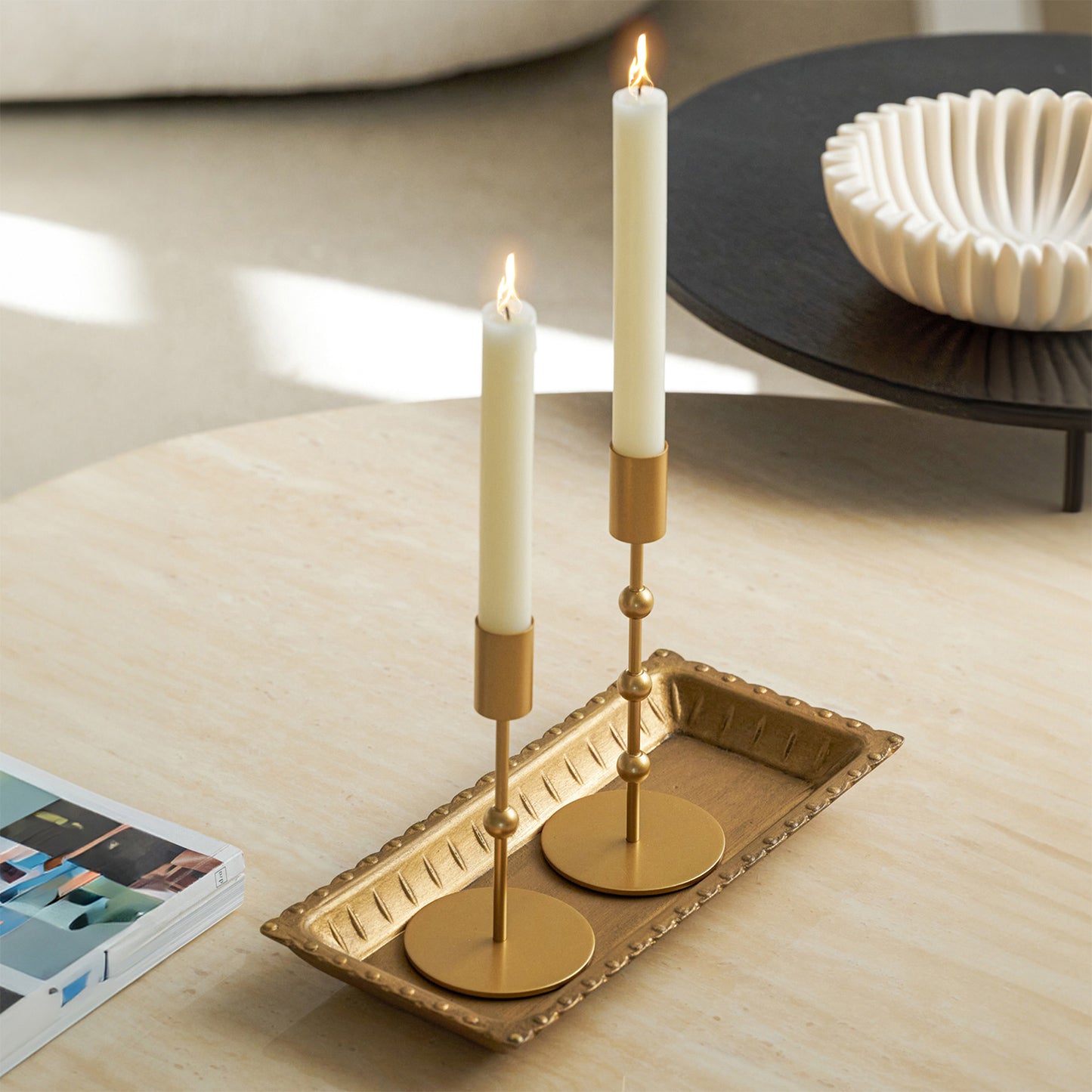 11.61x5.31x1.30in Wood Gold Rectangular Decorative Tray