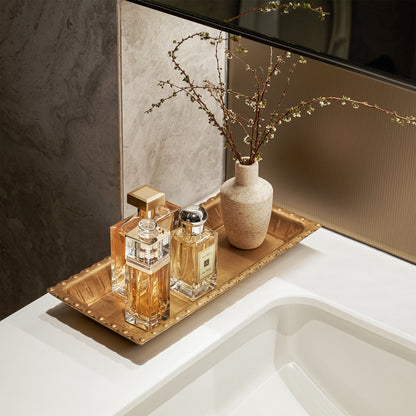 11.61x5.31x1.30in Wood Gold Rectangular Decorative Tray