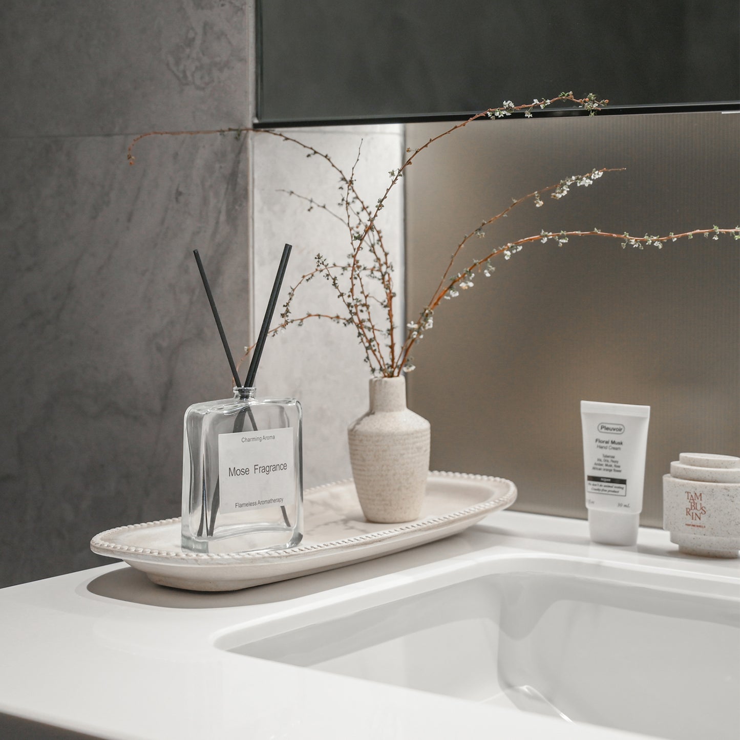 14in Oval Decorative Tray White