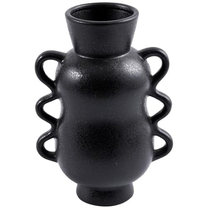 Black Ceramic Decorative Vase with Wave Handles