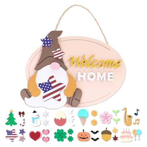 Gnome 4th of July Wooden Hanging Door Decoration