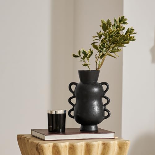 Black Ceramic Decorative Vase with Wave Handles