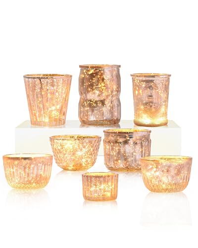 8PCS Gold Mercury Glass Candle Holder