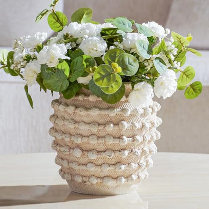 6.6 Inch Beige Cement Decorative Flower Vases with Rope Knots