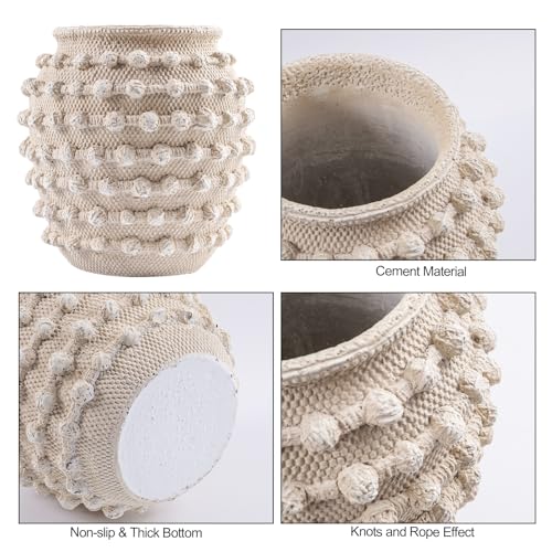 6.6 Inch Beige Cement Decorative Flower Vases with Rope Knots