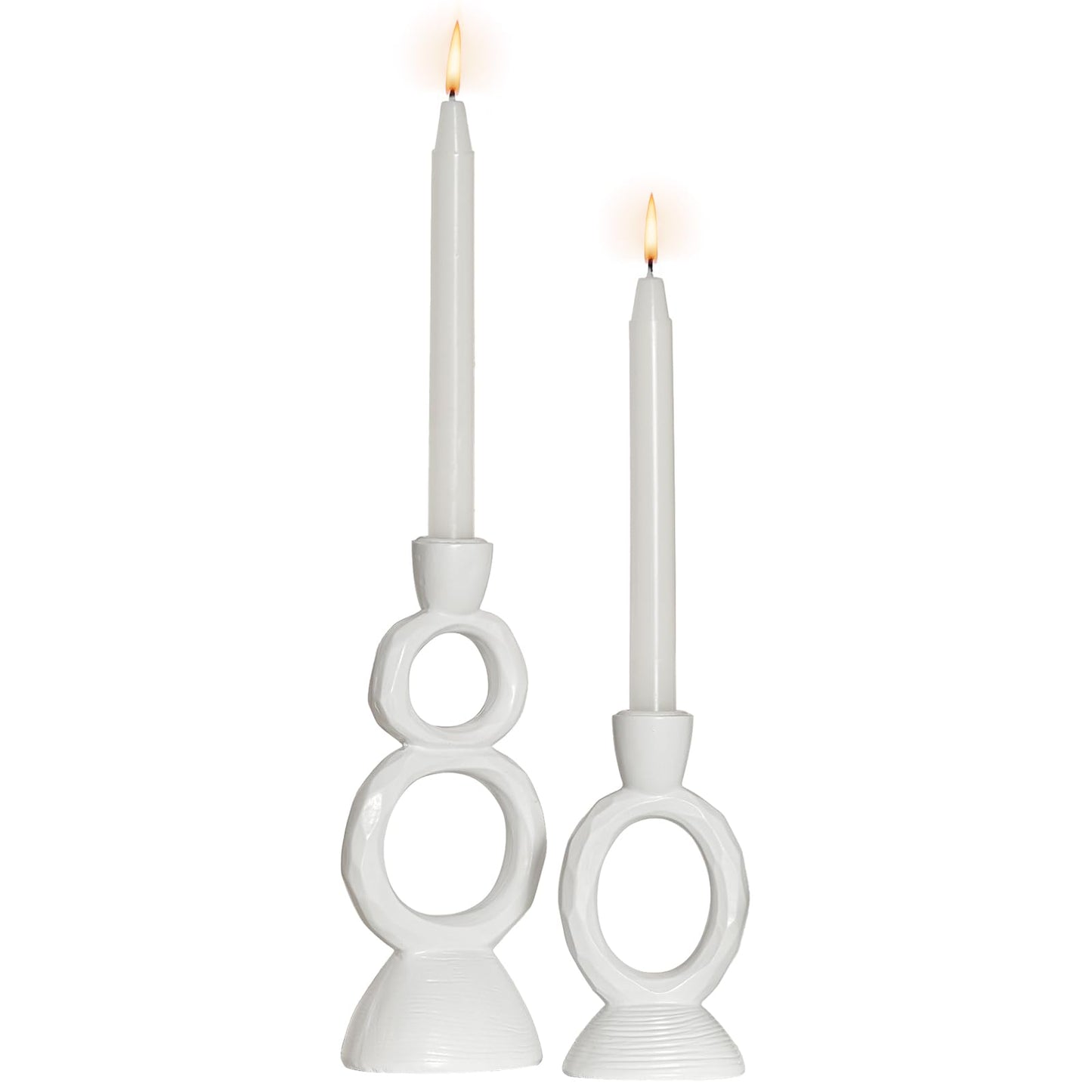 White Resin Decorative Taper Candle Holder Set of 2