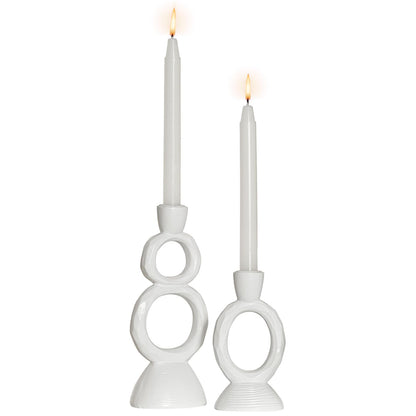 White Resin Decorative Taper Candle Holder Set of 2