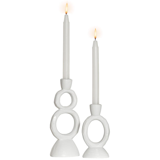 White Resin Decorative Taper Candle Holder Set of 2