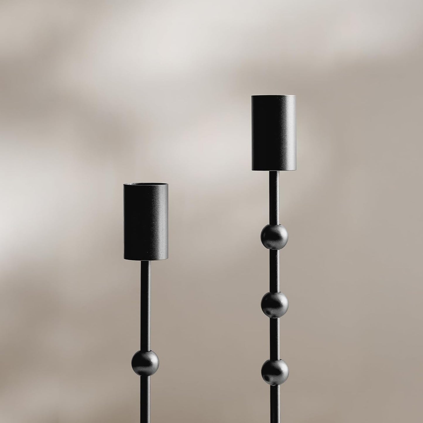 Black Metal Set of 3 Beaded Candlestick Holders Decorations
