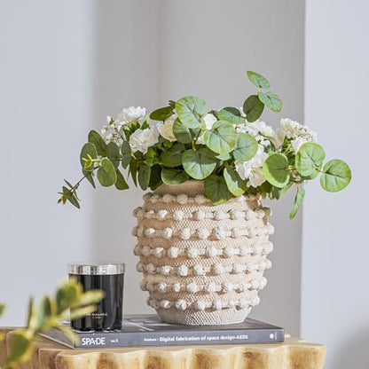 6.6 Inch Beige Cement Decorative Flower Vases with Rope Knots