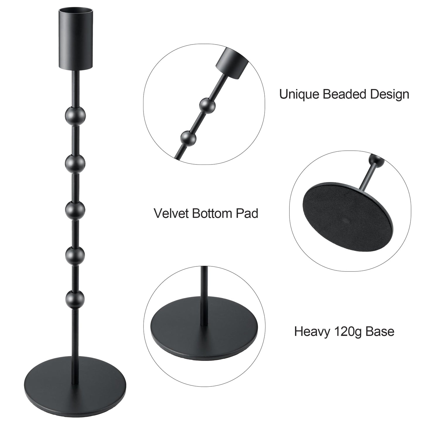 Black Metal Set of 3 Beaded Candlestick Holders Decorations