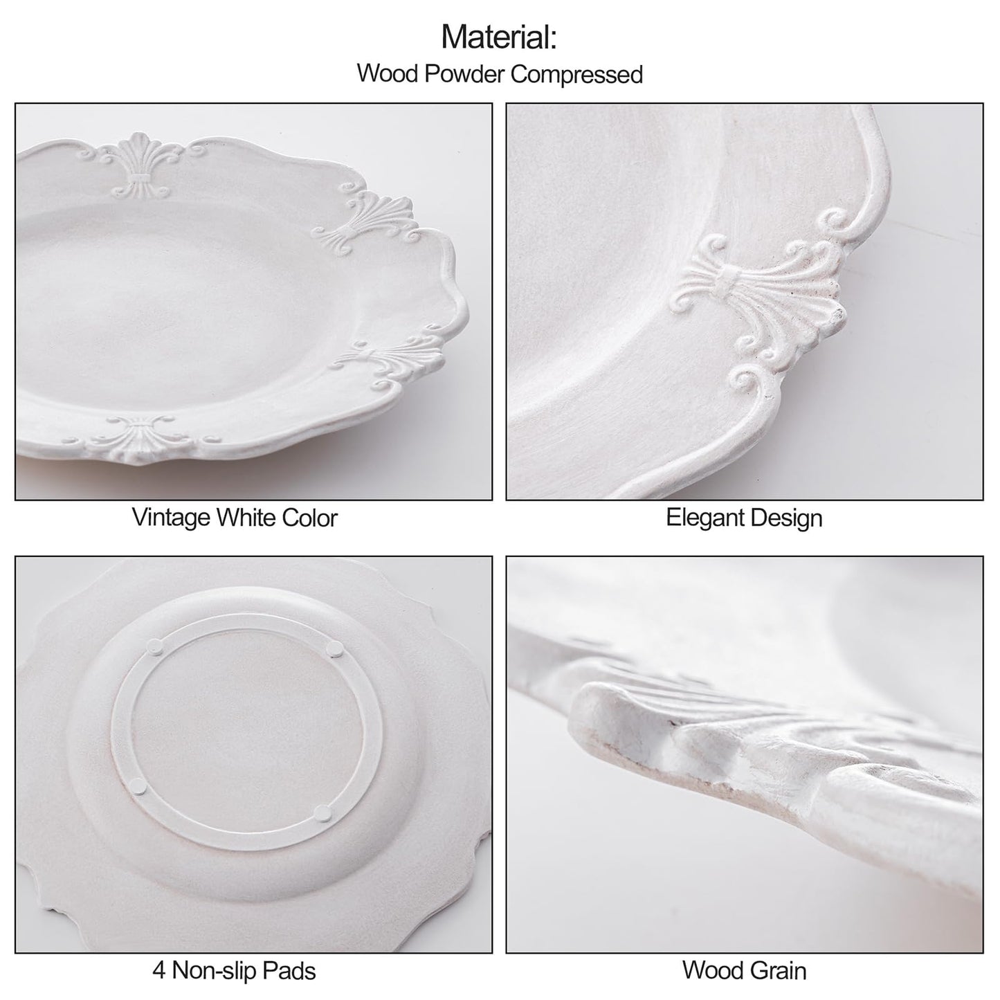 12in White Round Decorative Wooden Tray