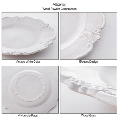 12in White Round Decorative Wooden Tray