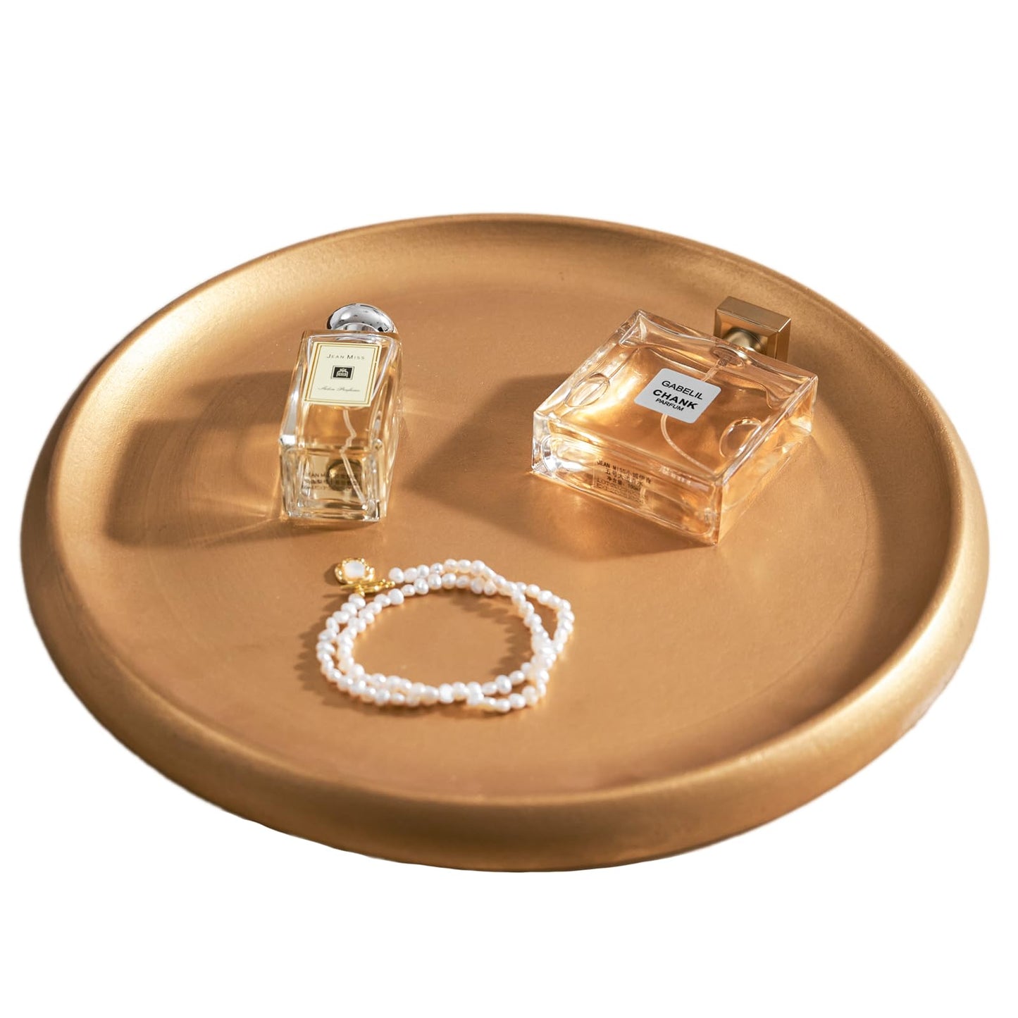 14 Inch Gold Round Wooden Decorative Tray