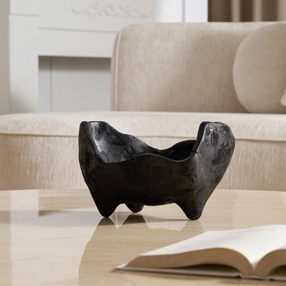 9.25x5.51 Inch Oak Wood Black Decorative Bowl