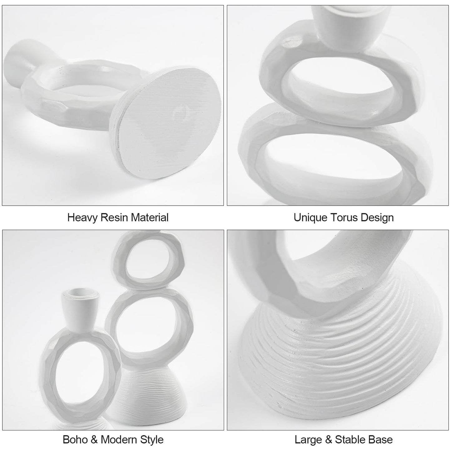 White Resin Decorative Taper Candle Holder Set of 2