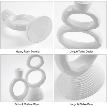White Resin Decorative Taper Candle Holder Set of 2