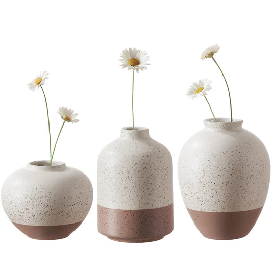 Ceramic Vases Set of 3 Beige & Brown Blocked Speckled