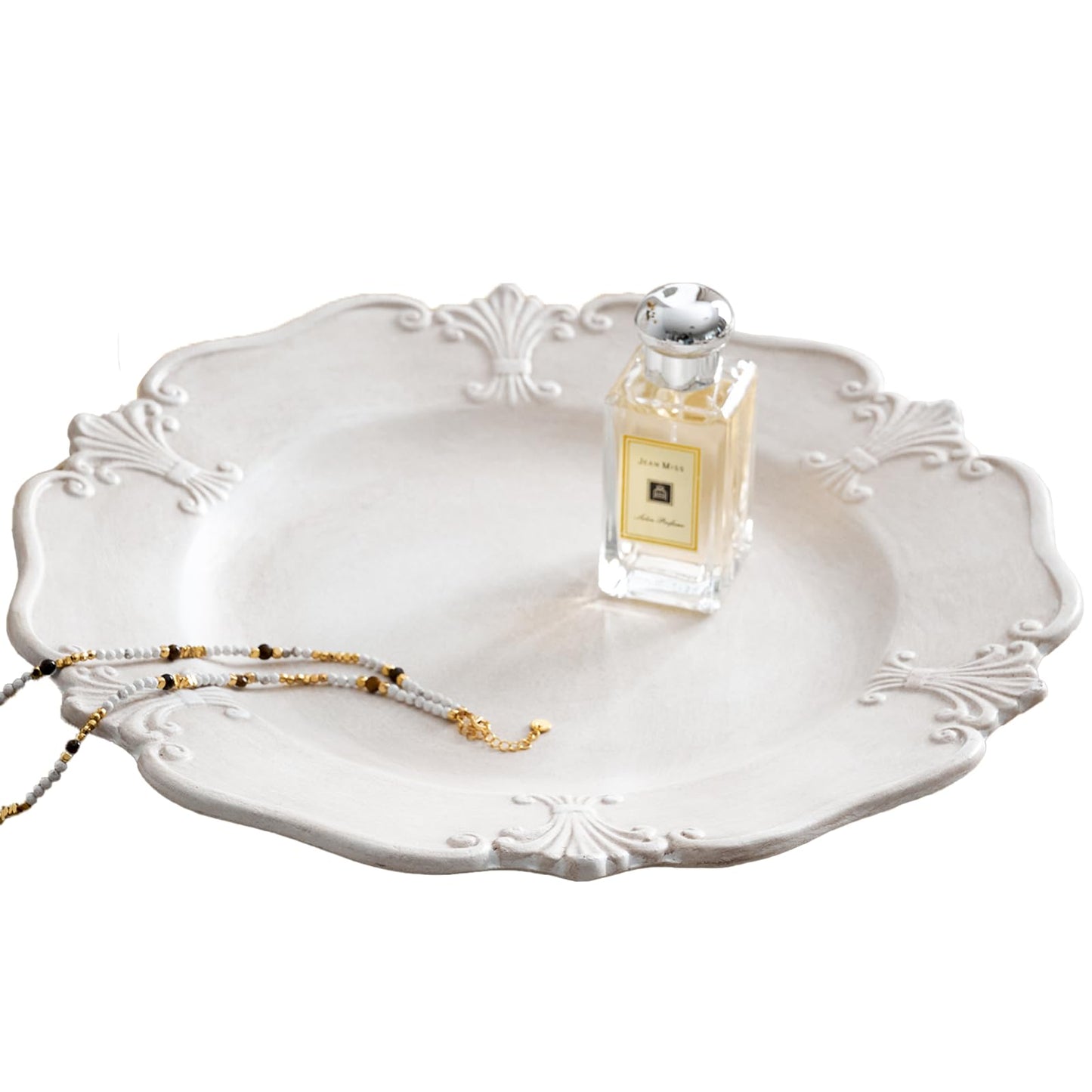 12in White Round Decorative Wooden Tray