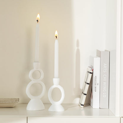 White Resin Decorative Taper Candle Holder Set of 2