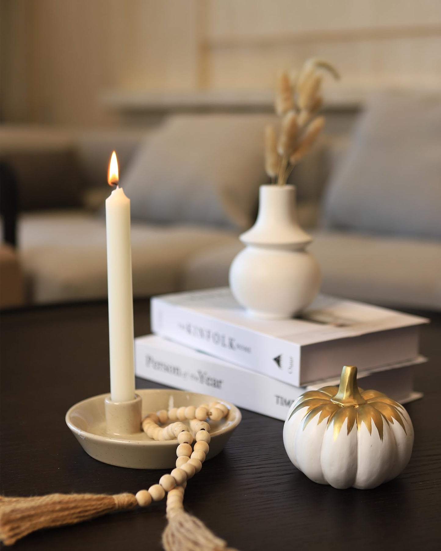 Gray Ceramic Round Decorative Candle Holder Plate