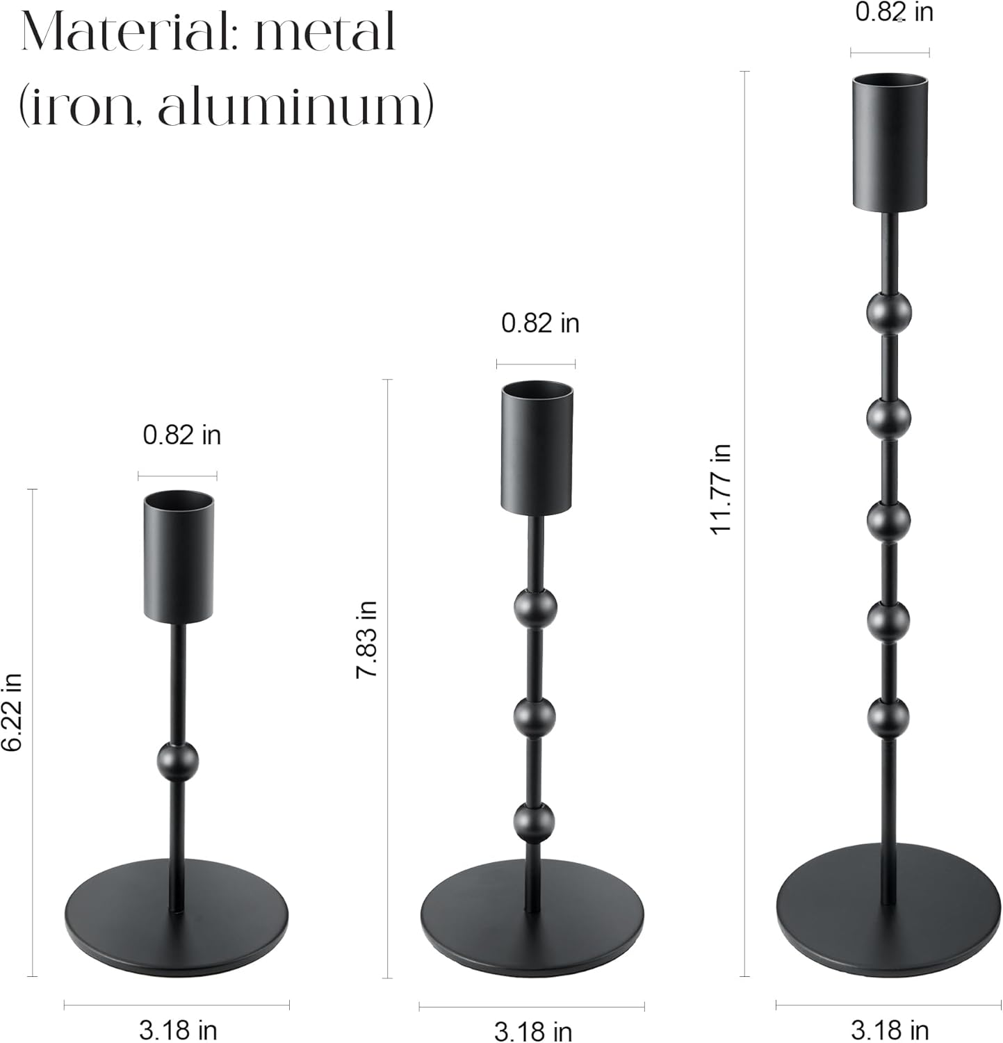 Black Metal Set of 3 Beaded Candlestick Holders Decorations