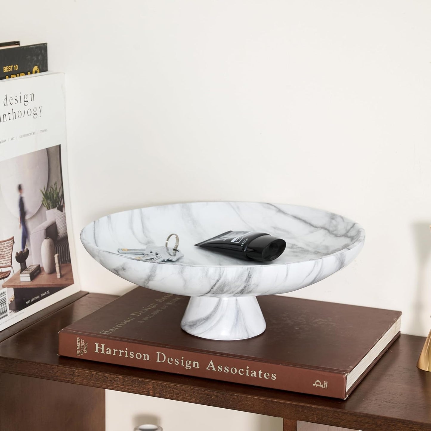 11.2 Inch White Resin Decorative Fruit Bowl with Pedestal