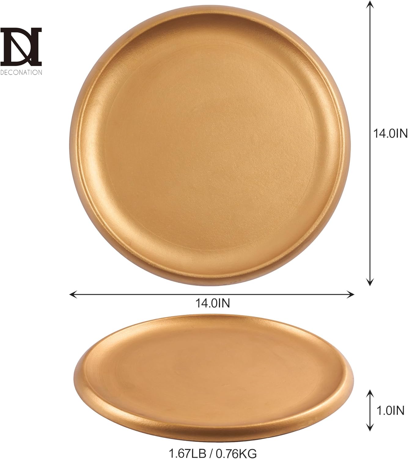 14 Inch Gold Round Wooden Decorative Tray