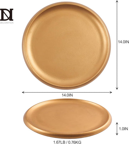 14 Inch Gold Round Wooden Decorative Tray