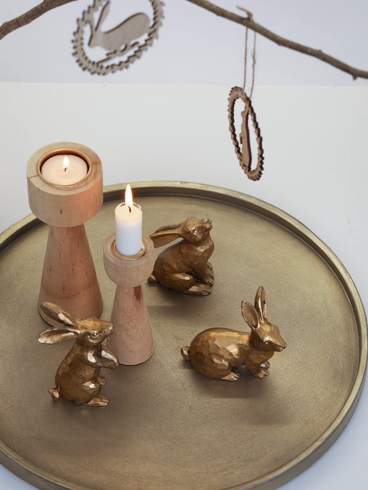 15 Inch Gold Round Wooden Decorative Tray