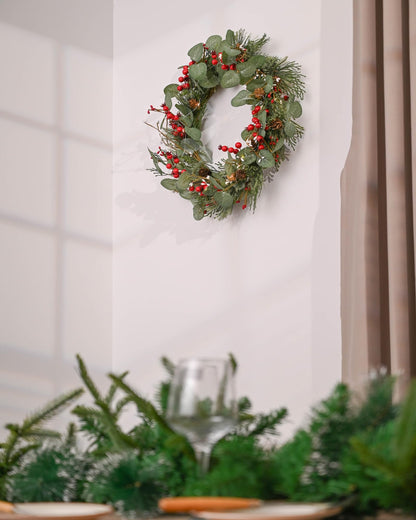 20 Inch Lighted Spring Wreath with Pine Cones Decorative Battery Operated