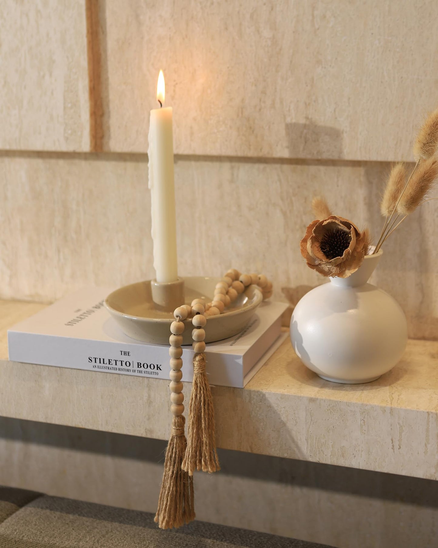 Gray Ceramic Round Decorative Candle Holder Plate
