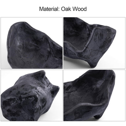 9.25x5.51 Inch Oak Wood Black Decorative Bowl