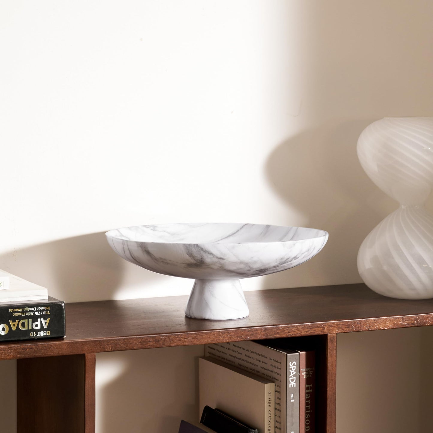 11.2 Inch White Resin Decorative Fruit Bowl with Pedestal