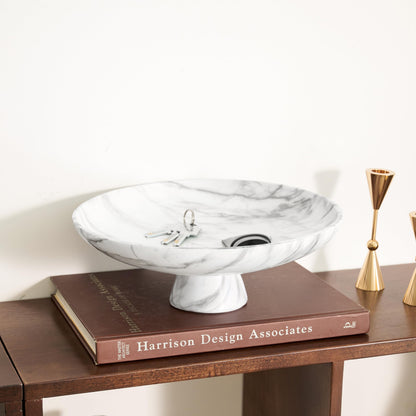 11.2 Inch White Resin Decorative Fruit Bowl with Pedestal