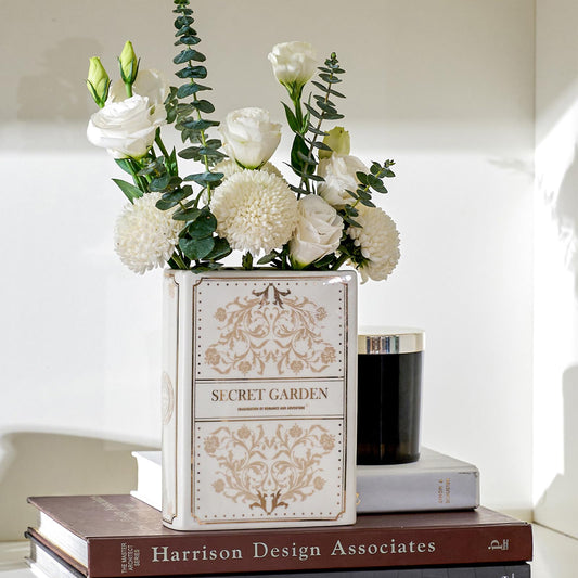 White Ceramic Decorative Book Vase