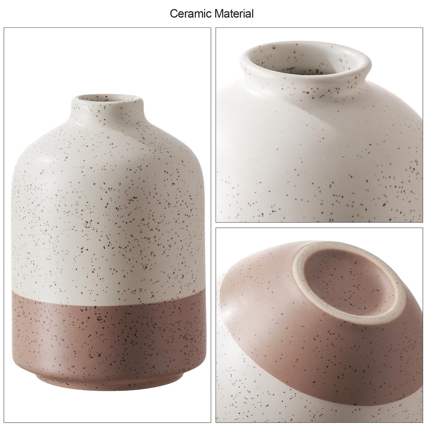 Ceramic Vases Set of 3 Beige & Brown Blocked Speckled