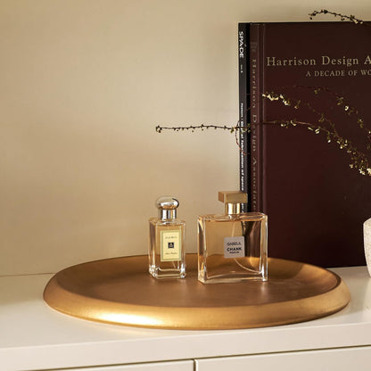 14 Inch Gold Round Wooden Decorative Tray