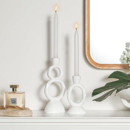 White Resin Decorative Taper Candle Holder Set of 2