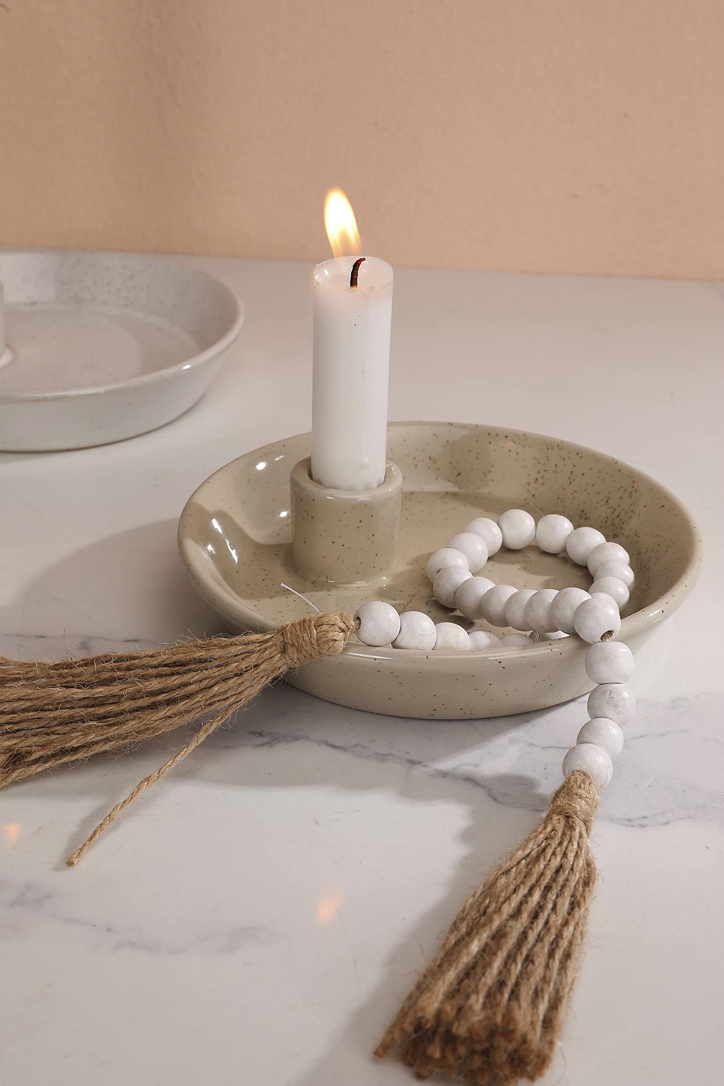 Gray Ceramic Round Decorative Candle Holder Plate