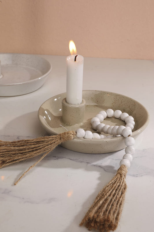 Gray Ceramic Round Decorative Candle Holder Plate