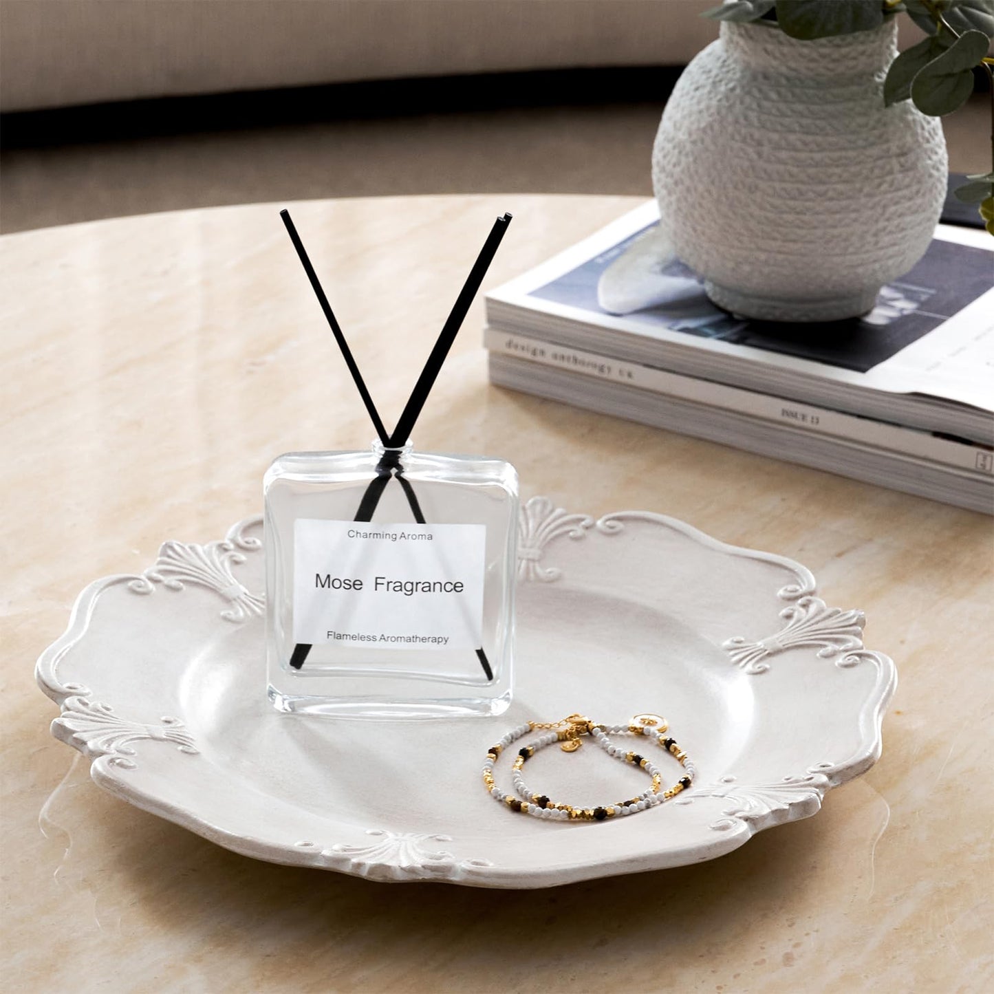 12in White Round Decorative Wooden Tray