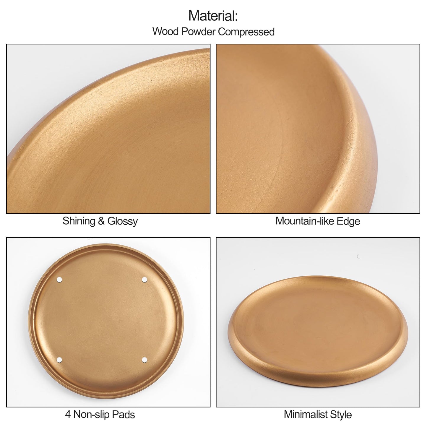 14 Inch Gold Round Wooden Decorative Tray